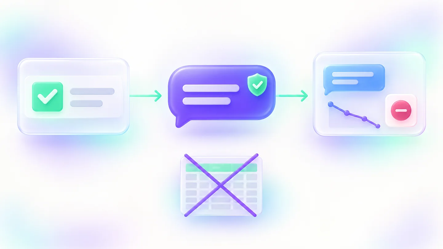 A three-step campaign diagram moving from recorded consent to an approved message and response handling, with a random spreadsheet crossed out