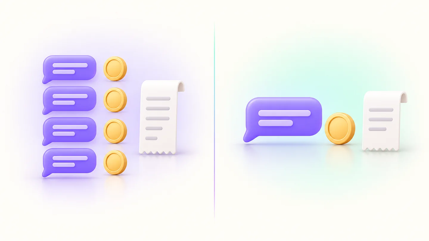 A before-and-after diagram comparing five fragmented chat replies with one complete structured reply